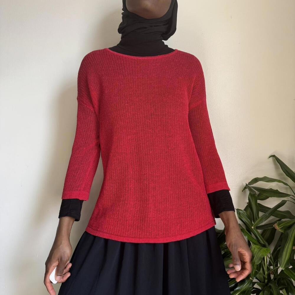 Vintage lightweight Cherry red see through top‎ size M